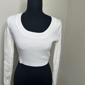 SHEIN Cream Ribbed Long Sleeve Crop Top